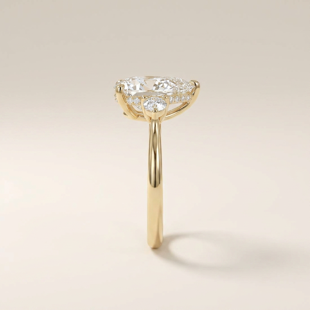 Moissanite 2.00 CT Pear & Round Cut Diamond Three Stone Ring