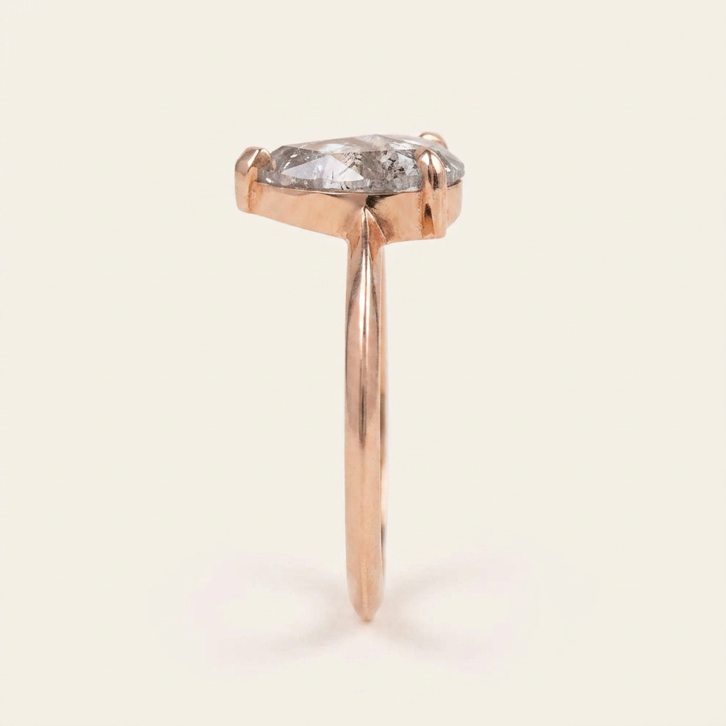 1.25 CT Pear Cut Salt and Pepper Diamond Solitaire Ring (V2)
