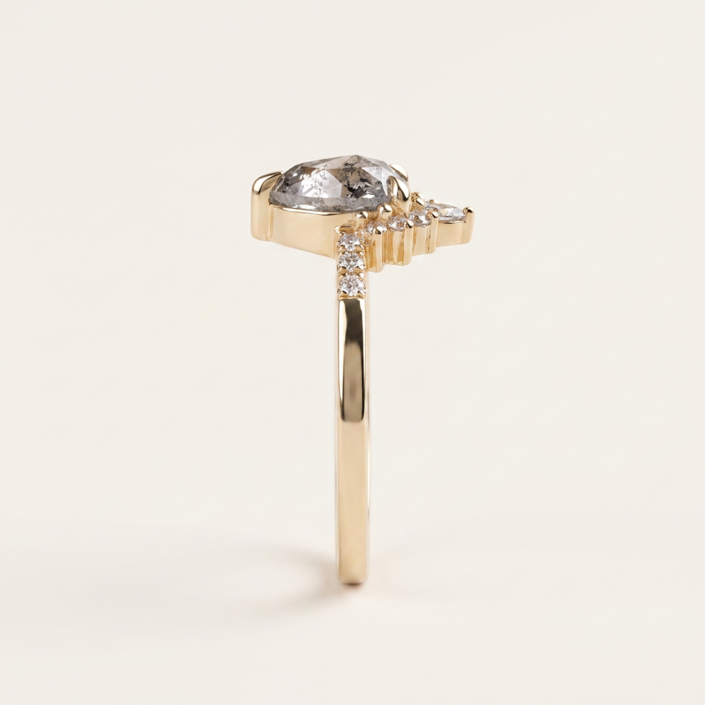 1.55 CT Pear & Round Cut Salt and Pepper Diamond Cluster Ring