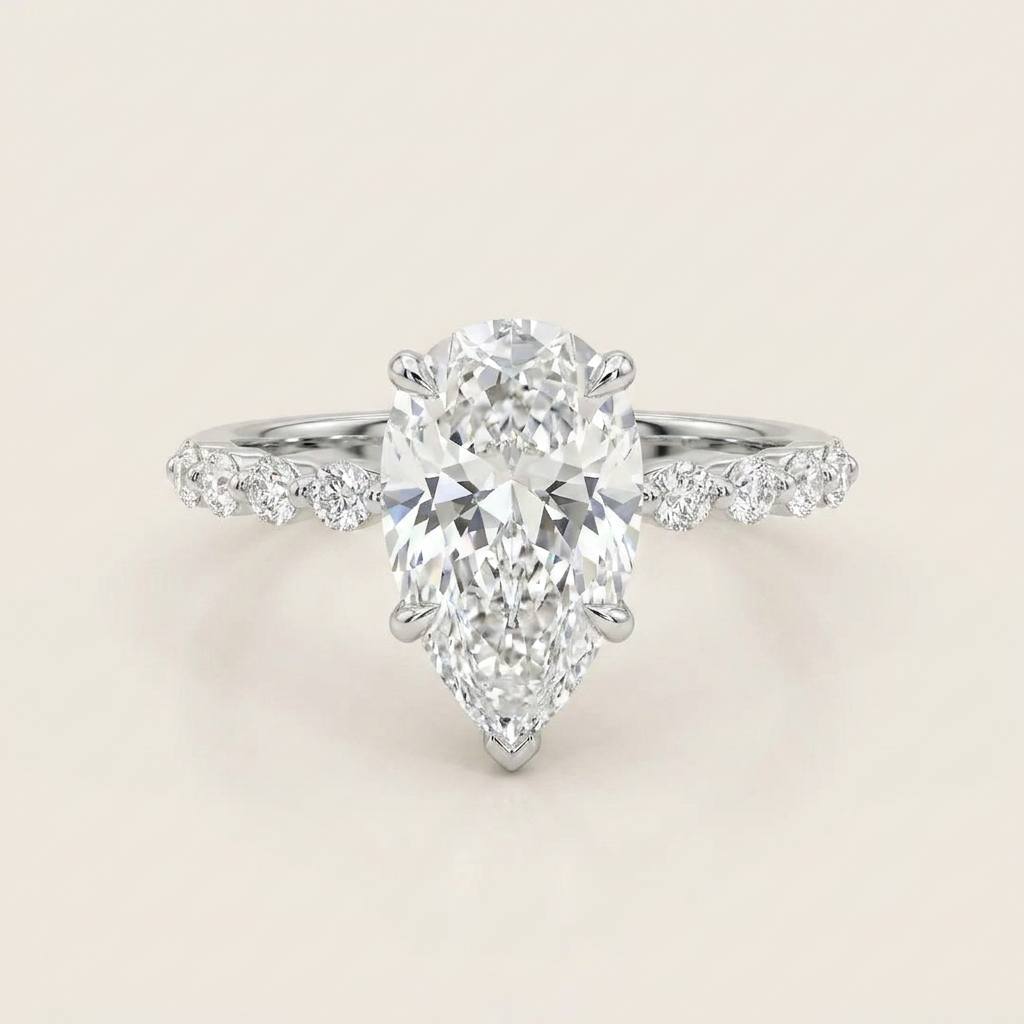 Moissanite 3.10 CT Pear Cut Diamond Solitaire Ring