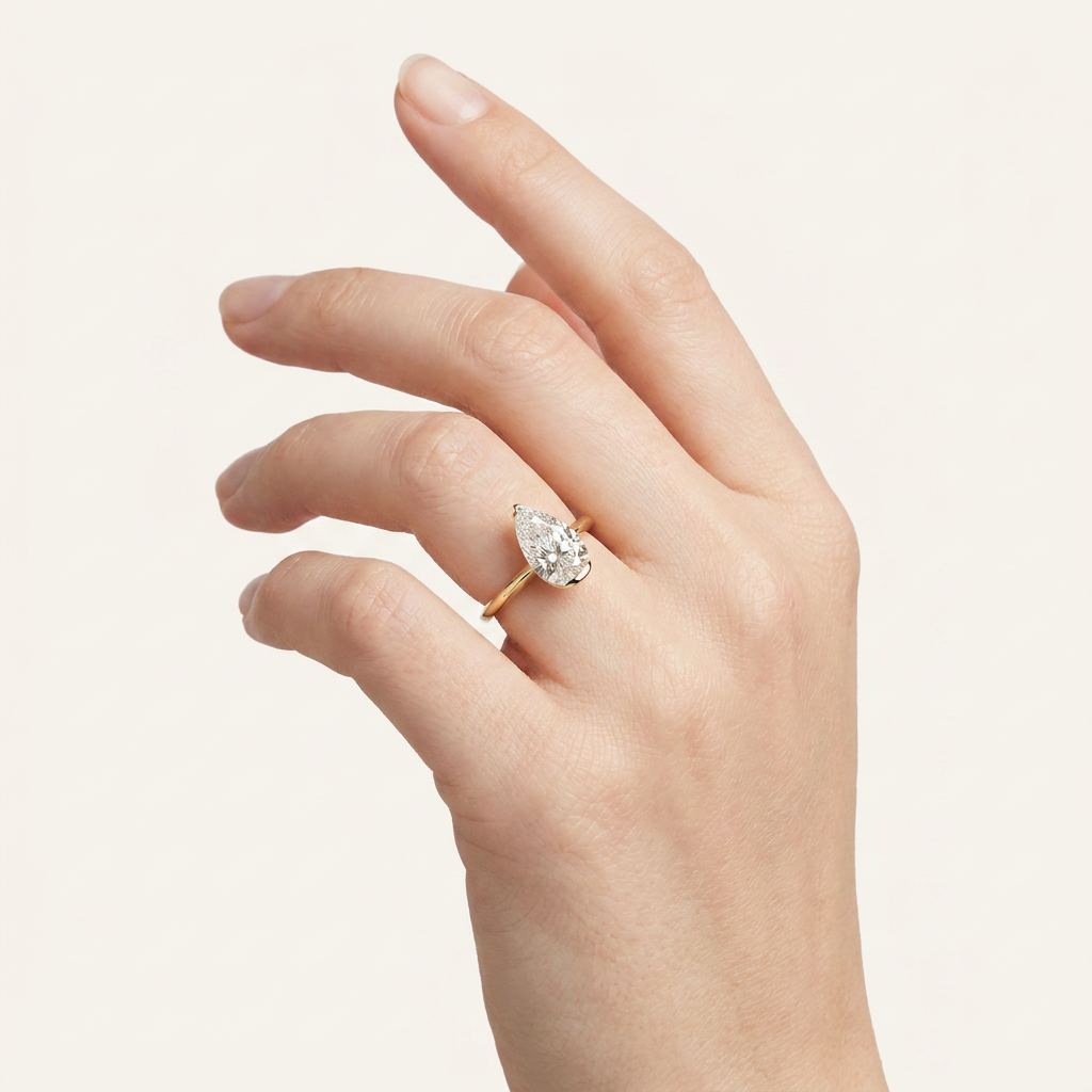 Moissanite 2.50 CT Pear Cut Diamond Solitaire Ring (V1)