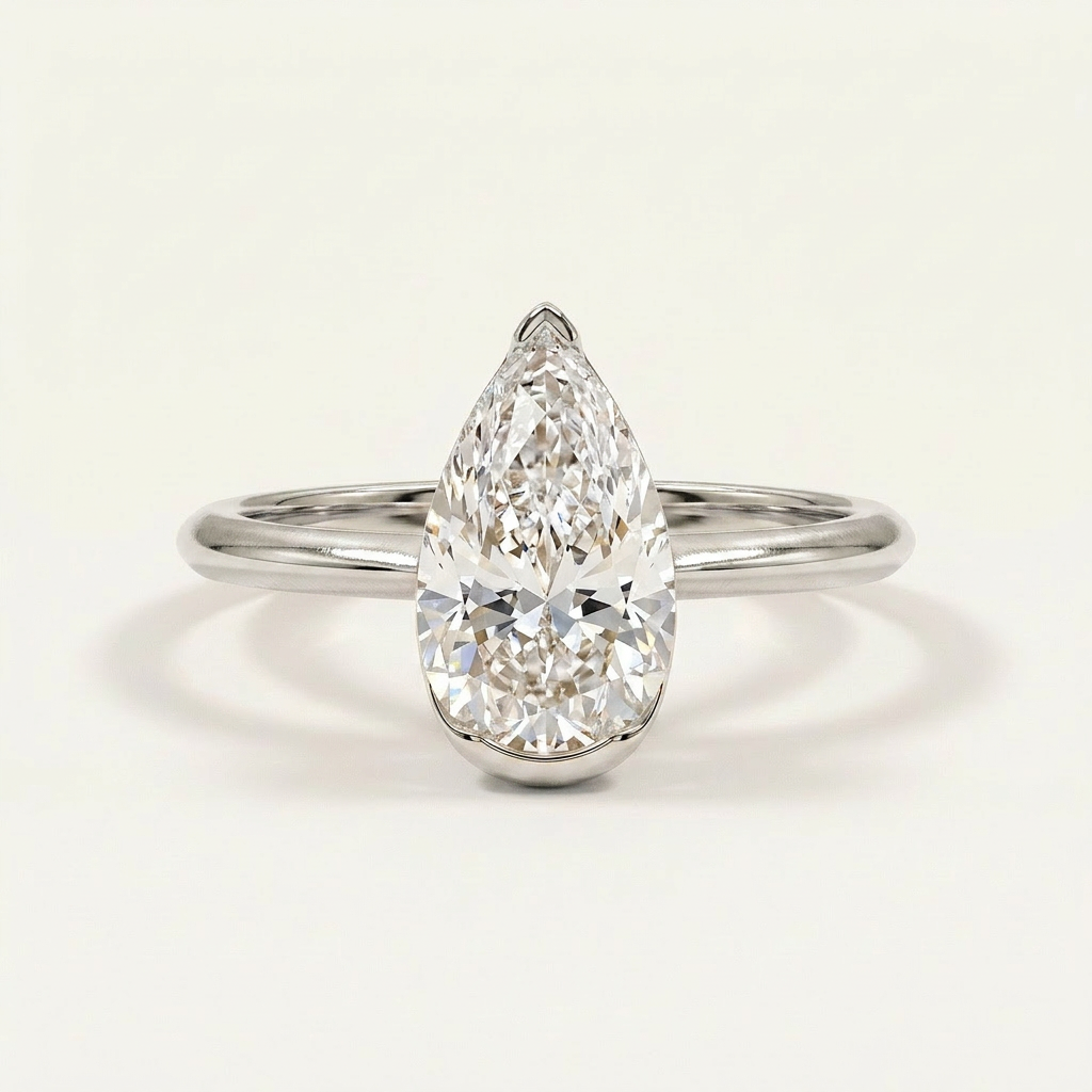 Moissanite 2.50 CT Pear Cut Diamond Solitaire Ring (V1)