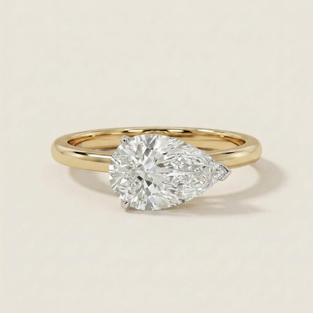 Moissanite 2.87 CT East-West Pear Cut Diamond Solitaire Ring