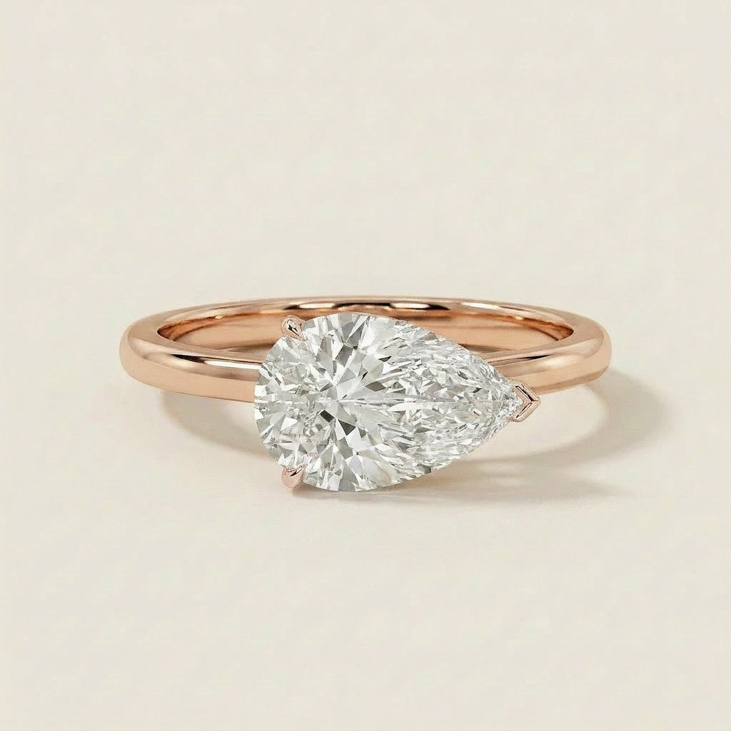 Moissanite 2.87 CT East-West Pear Cut Diamond Solitaire Ring