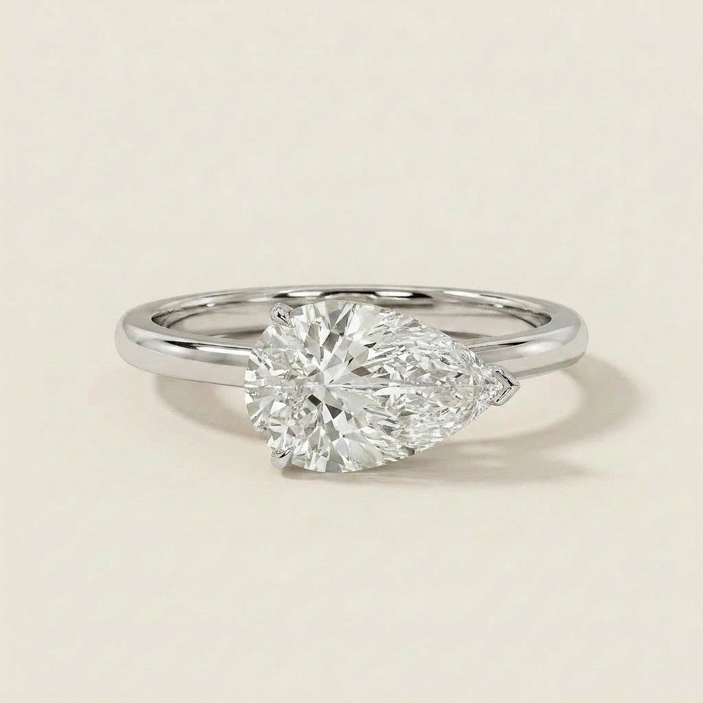 Moissanite 2.87 CT East-West Pear Cut Diamond Solitaire Ring