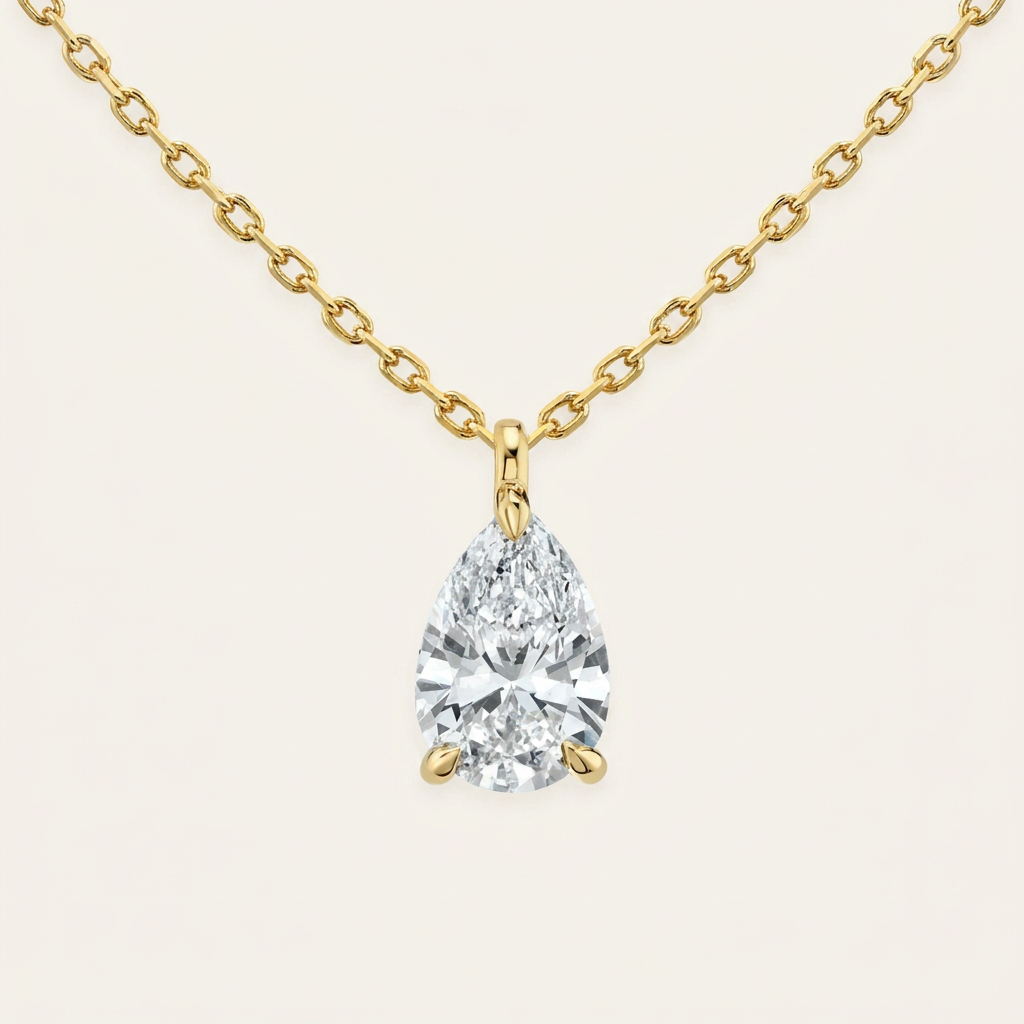 Moissanite 0.25 CT Pear Cut Diamond Solitaire Necklace
