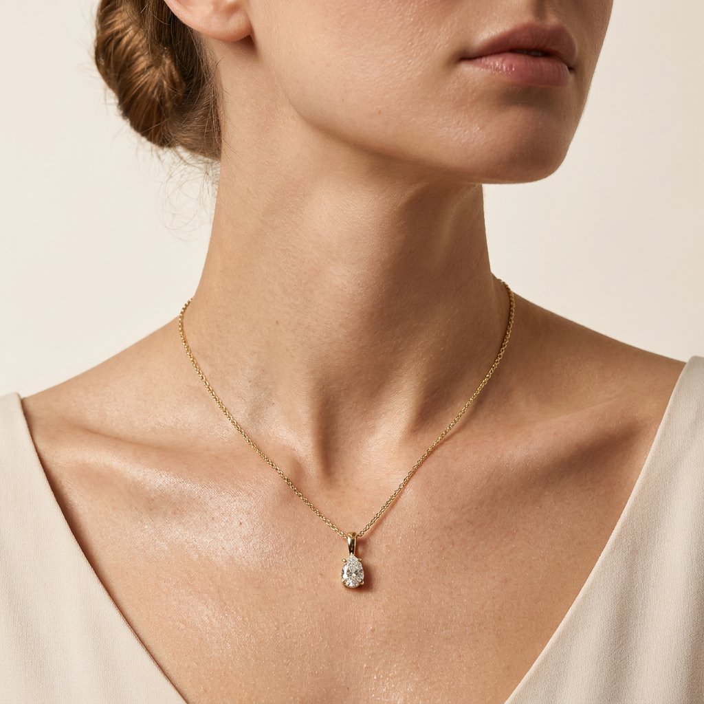 Moissanite 0.20 CT Pear Cut Diamond Solitaire Necklace