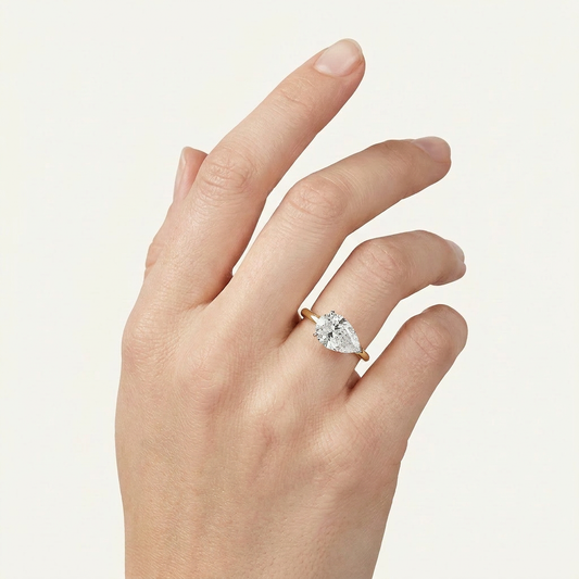 Moissanite 2.87 CT East-West Pear Cut Diamond Solitaire Ring
