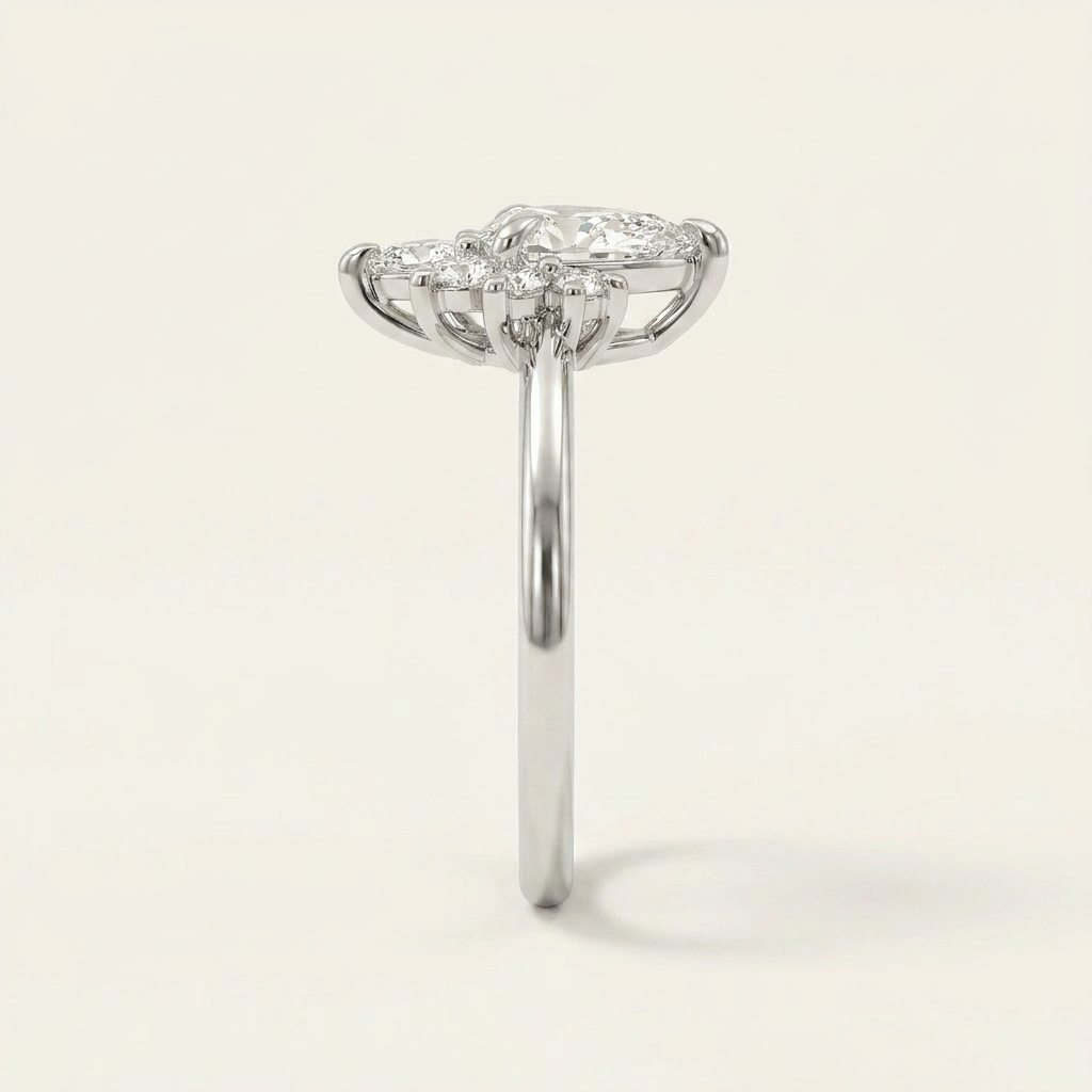 Moissanite 2.50 CT Pear & Round Cut Diamond Cluster Ring