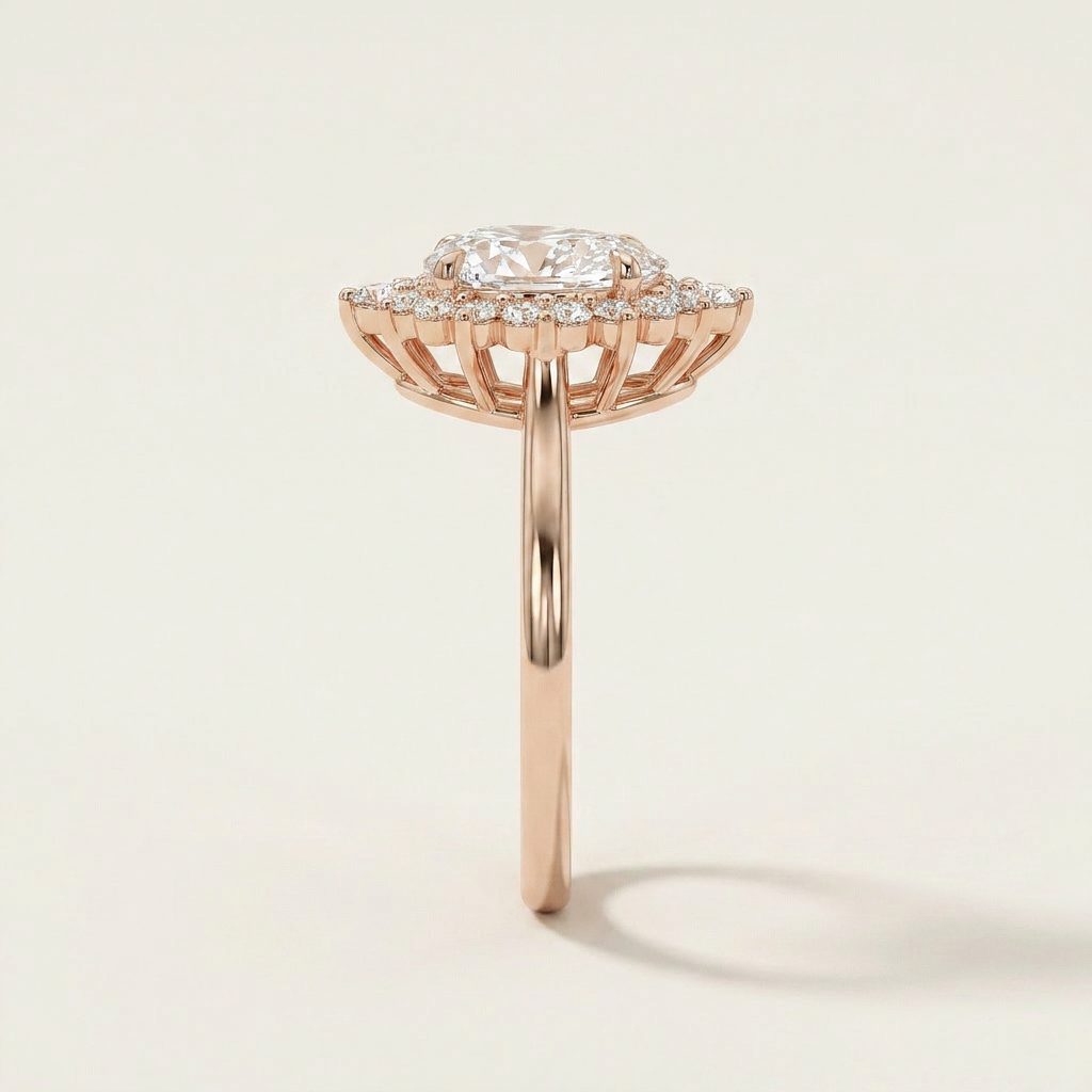 Moissanite 3.00 CT Pear & Round Cut Diamond Halo Ring