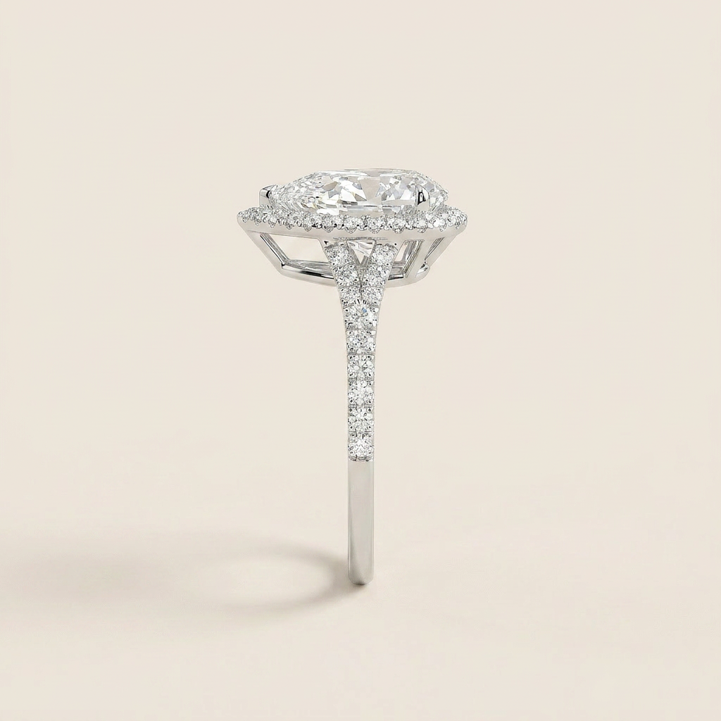 Moissanite 3.00 CT Pear Cut Diamond Halo Ring