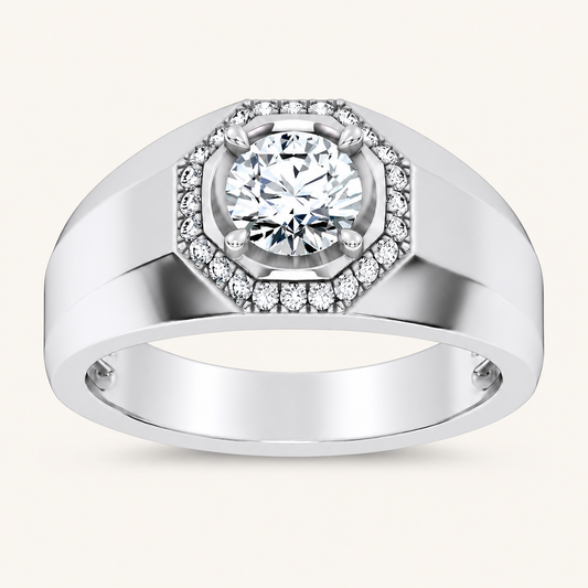 Lab Grown Diamond 1.12 CT Round Cut Halo Men's Ring