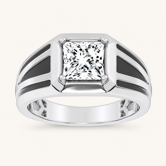 Lab Grown Diamond 2.00 CT Princess Cut Solitaire Men's Ring