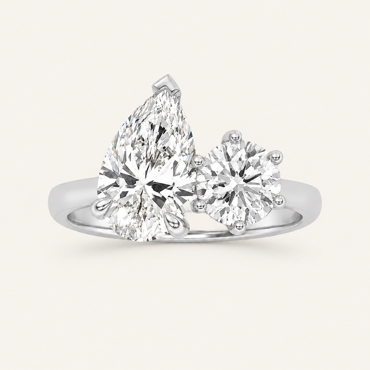 Lab Grown Diamond 3.00 CT Pear & Round Cut Toi Et Moi Ring