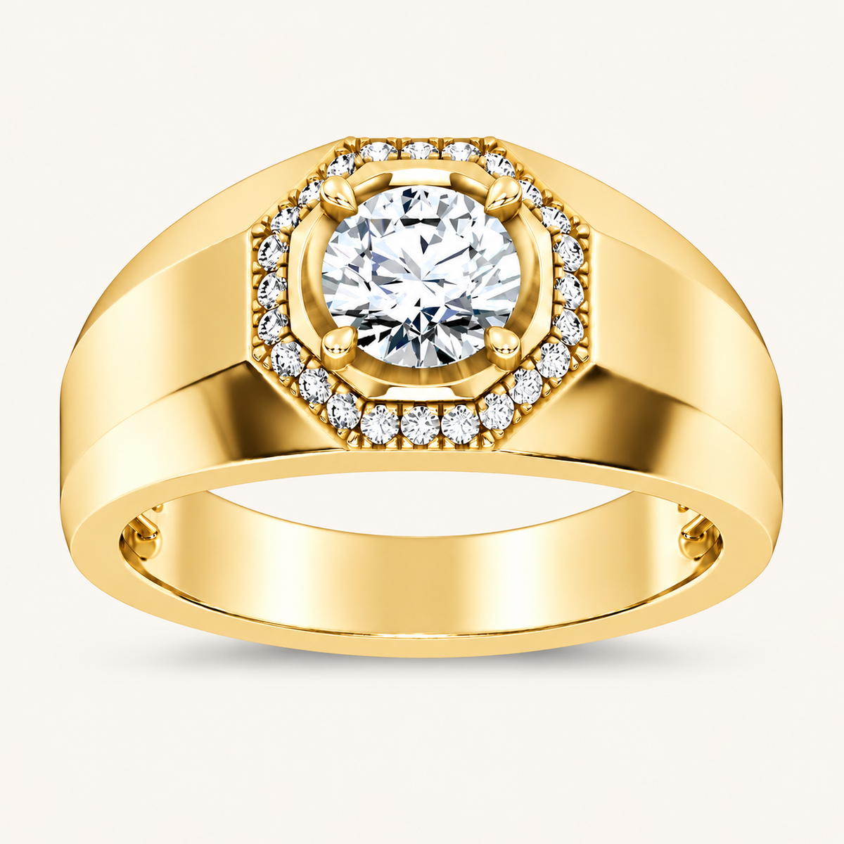 Lab Grown Diamond 1.12 CT Round Cut Halo Men's Ring