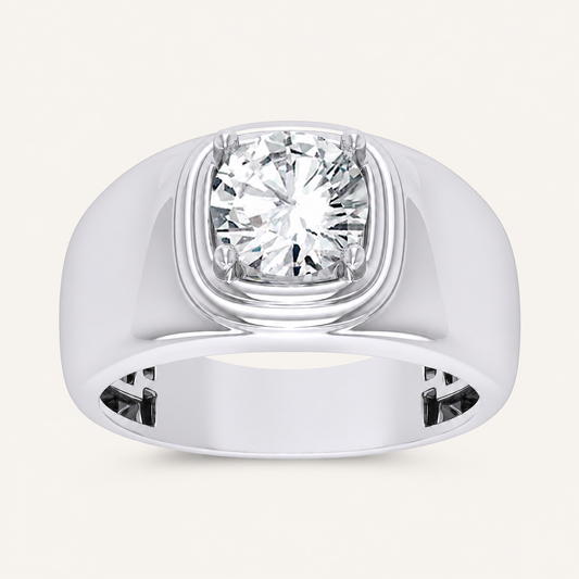 Lab Grown Diamond 2.00 CT Round Cut Solitaire Men's Ring