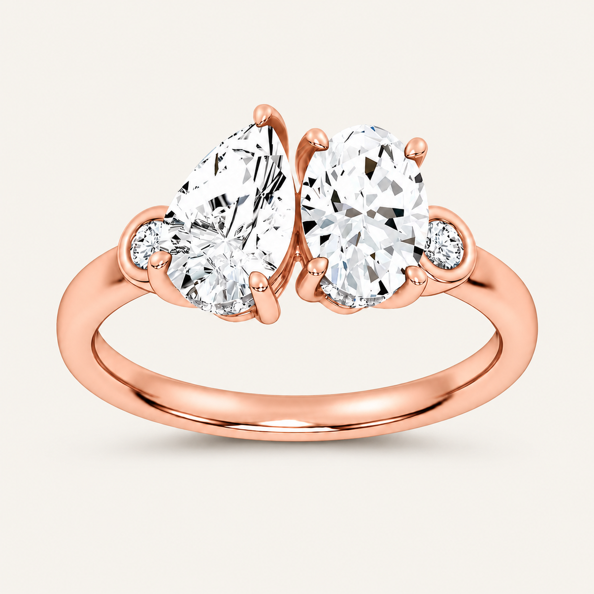 Lab Grown Diamond 2.17 CT Pear & Oval Cut Toi Et Moi Ring