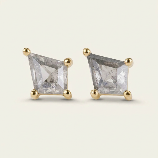 0.61 CT Kite Cut Salt and Pepper Diamond Stud Earrings (V1)