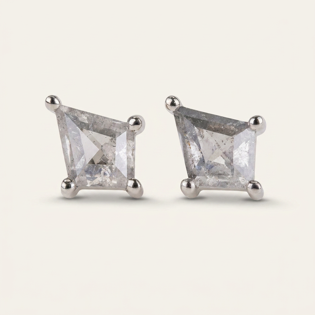 0.61 CT Kite Cut Salt and Pepper Diamond Stud Earrings (V1)