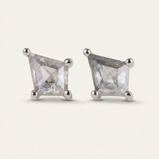 0.61 CT Kite Cut Salt and Pepper Diamond Stud Earrings (V1)