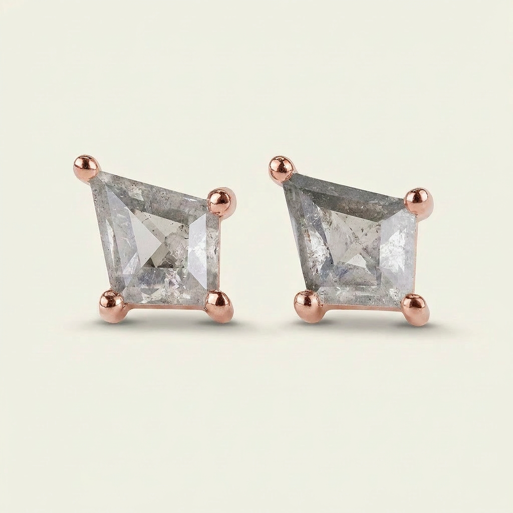 0.61 CT Kite Cut Salt and Pepper Diamond Stud Earrings (V1)