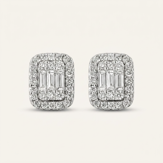 Moissanite 0.93 CT Round & Baguette Cut Diamond Stud Earrings