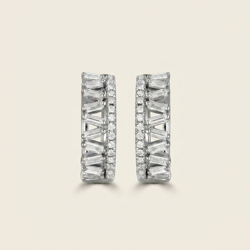 Moissanite 0.81 CT Round & Baguette Cut Diamond Hoop Earrings