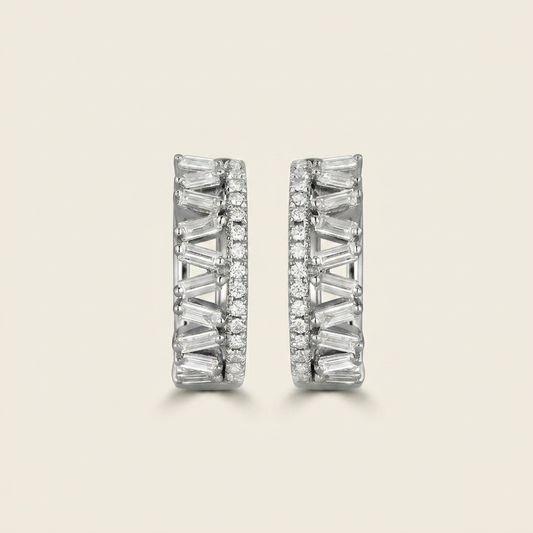 Moissanite 0.81 CT Round & Baguette Cut Diamond Hoop Earrings