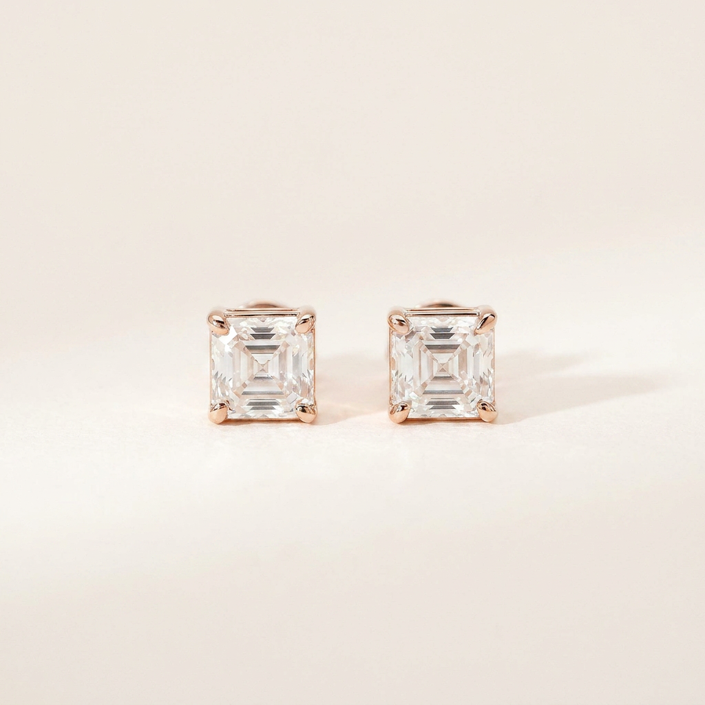 Moissanite 2.00 CT Asscher Cut Diamond Stud Earrings
