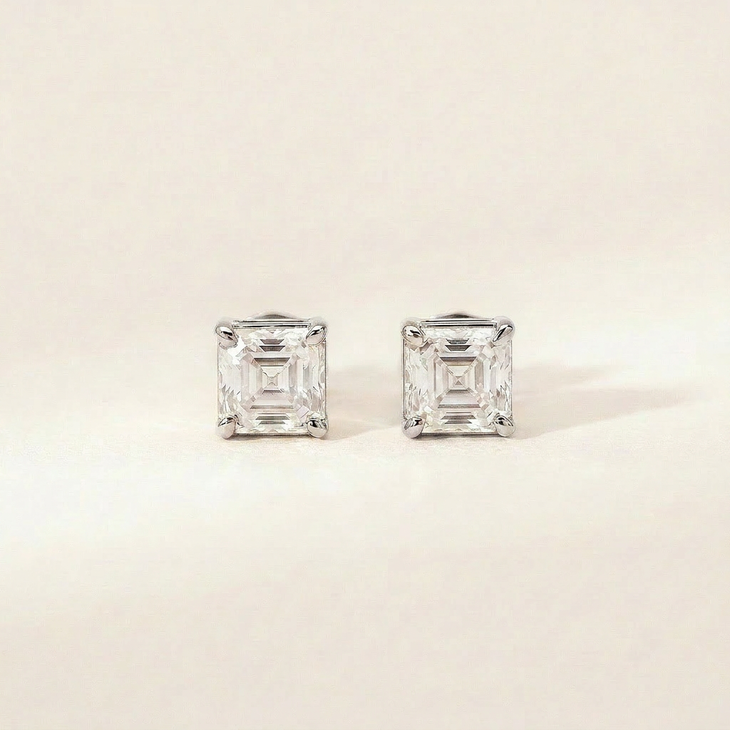 Moissanite 2.00 CT Asscher Cut Diamond Stud Earrings