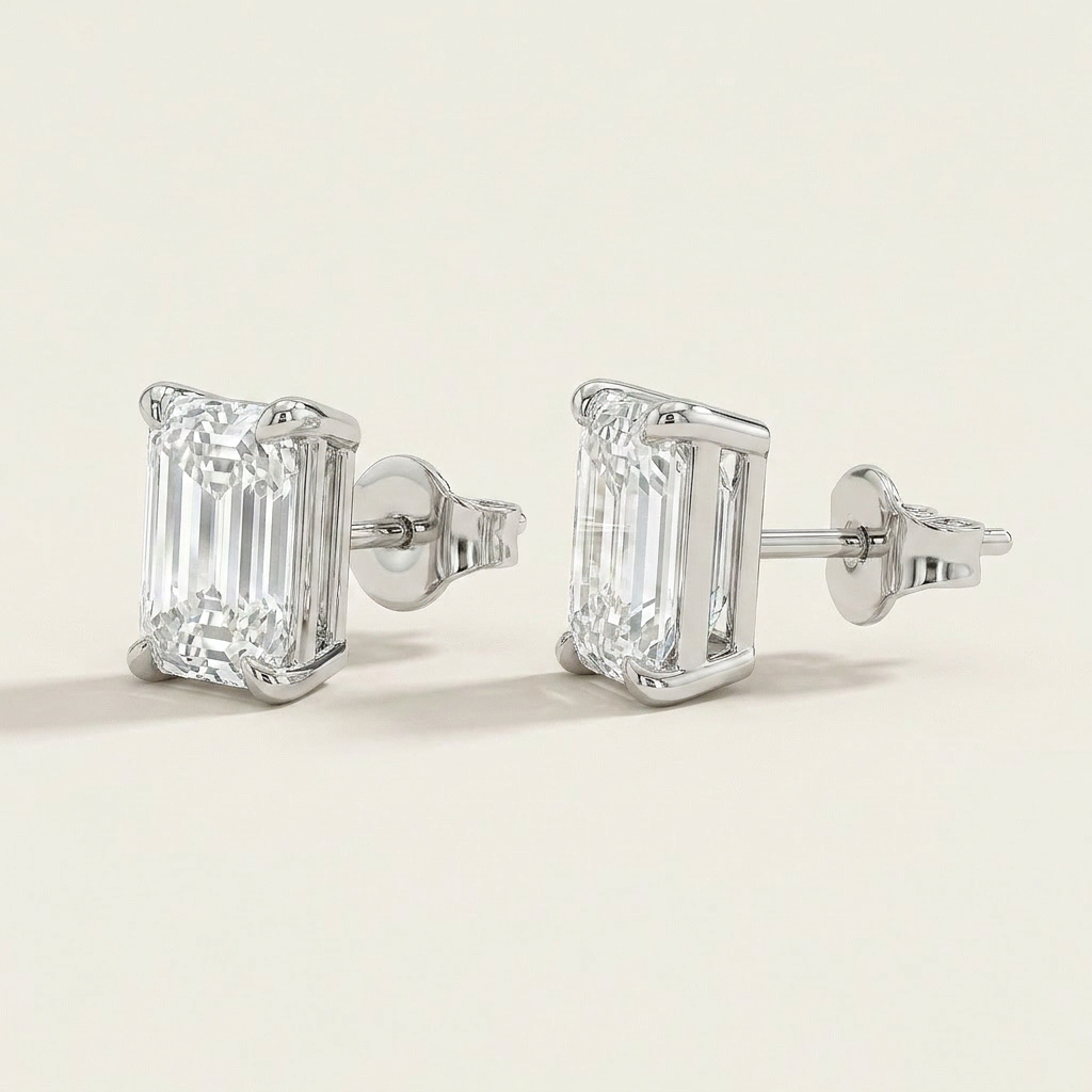 Moissanite 2.00 CT Emerald Cut Diamond Stud Earrings