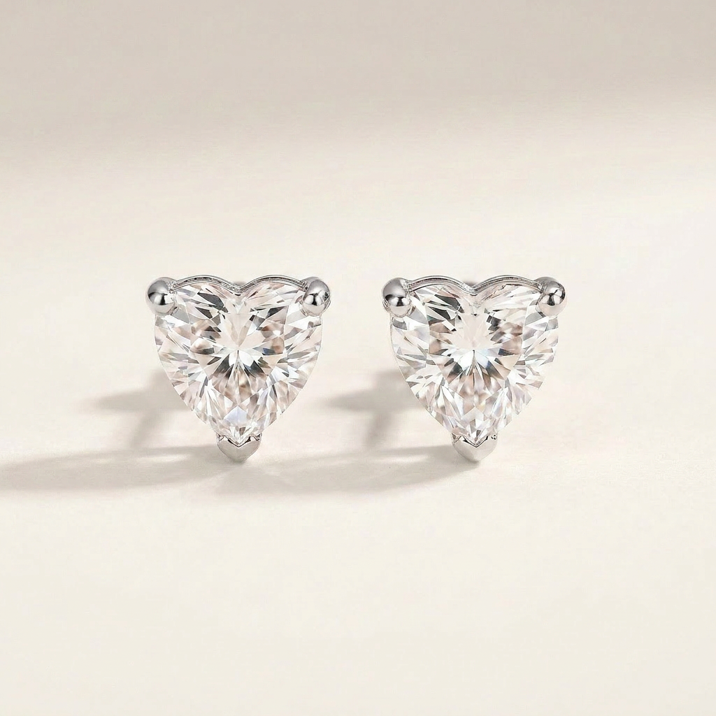 Moissanite 3.00 CT Heart Cut Diamond Stud Earrings