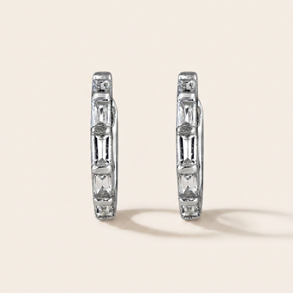 Moissanite 0.22 CT Baguette Cut Diamond Hoop Earring