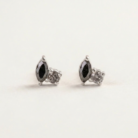 0.20 CT Marquise & Round Cut Salt and Pepper Diamond Stud Earrings