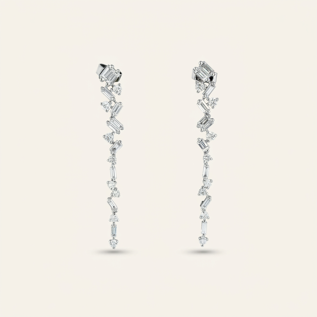 Moissanite 0.77 CT Round & Baguette Cut Diamond Drop Earrings