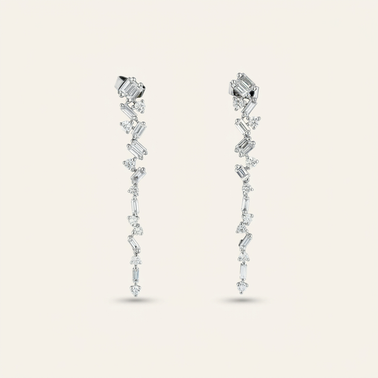 Moissanite 0.77 CT Round & Baguette Cut Diamond Drop Earrings