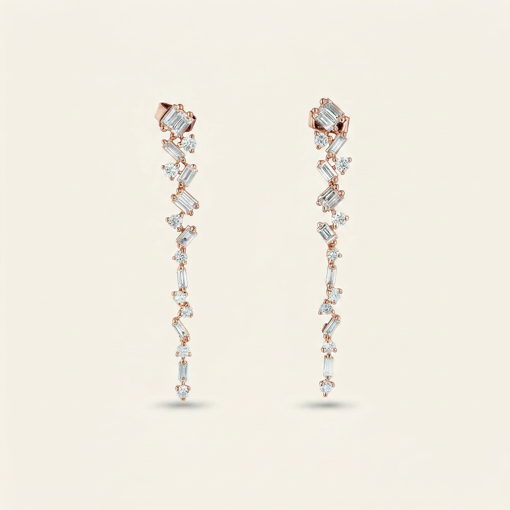 Moissanite 0.77 CT Round & Baguette Cut Diamond Drop Earrings