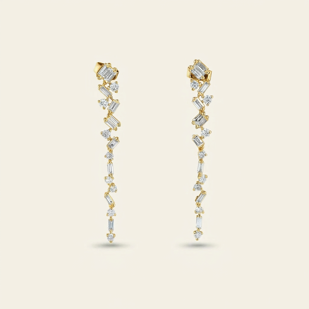 Moissanite 0.77 CT Round & Baguette Cut Diamond Drop Earrings