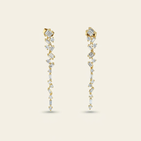 Moissanite 0.77 CT Round & Baguette Cut Diamond Drop Earrings