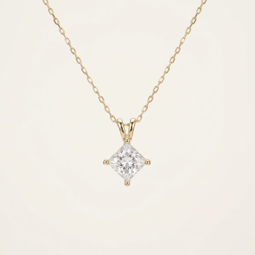 Moissanite 1.00 CT Princess Cut Diamond Solitaire Necklace