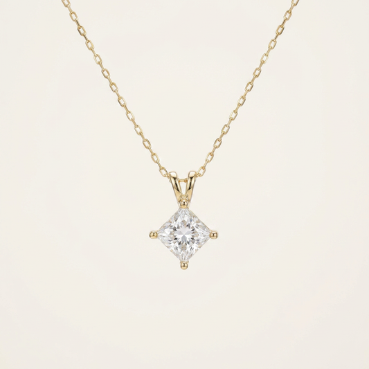 Moissanite 1.00 CT Princess Cut Diamond Solitaire Necklace