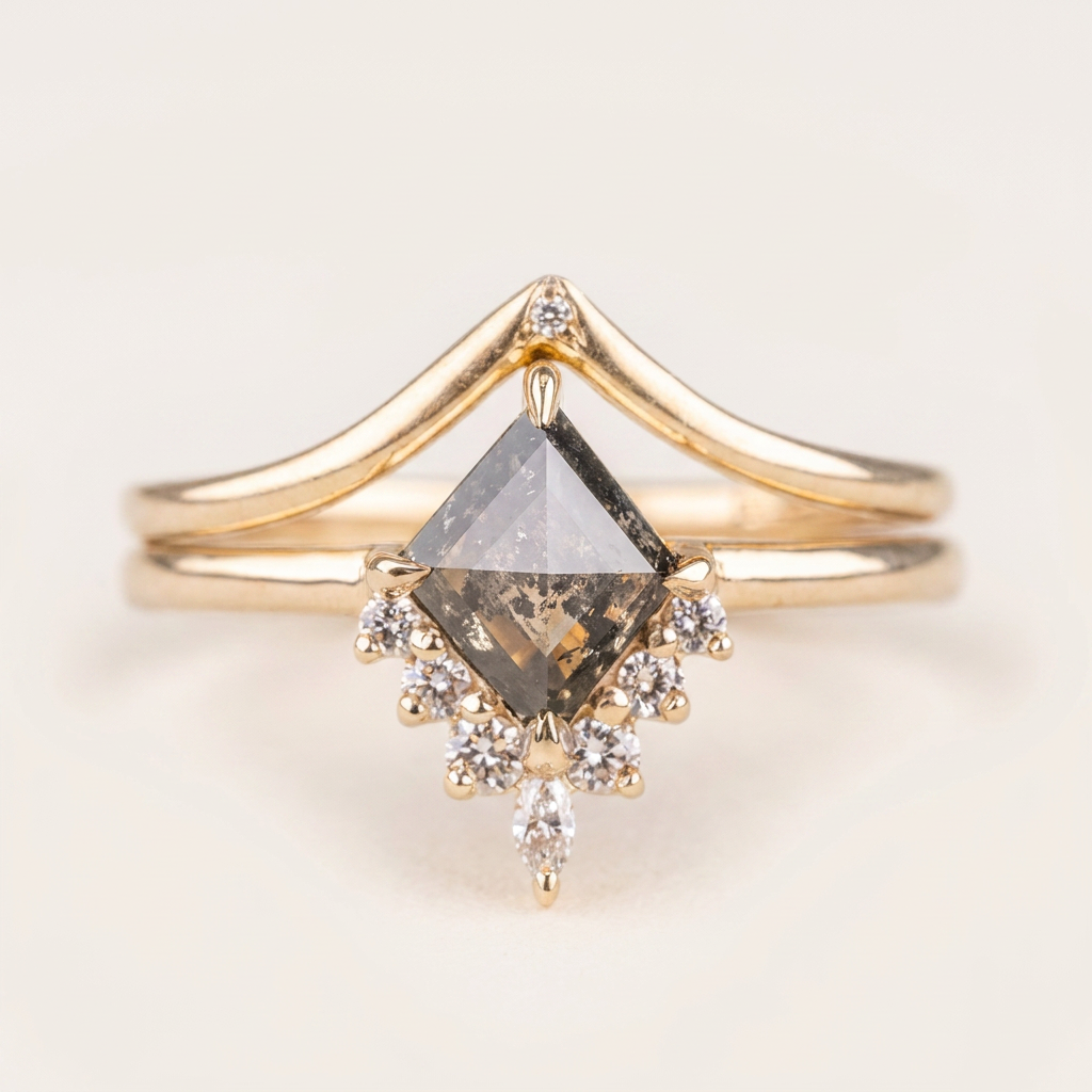 1.20 CT Kite & Round Cut Salt and Pepper Diamond Cluster Ring