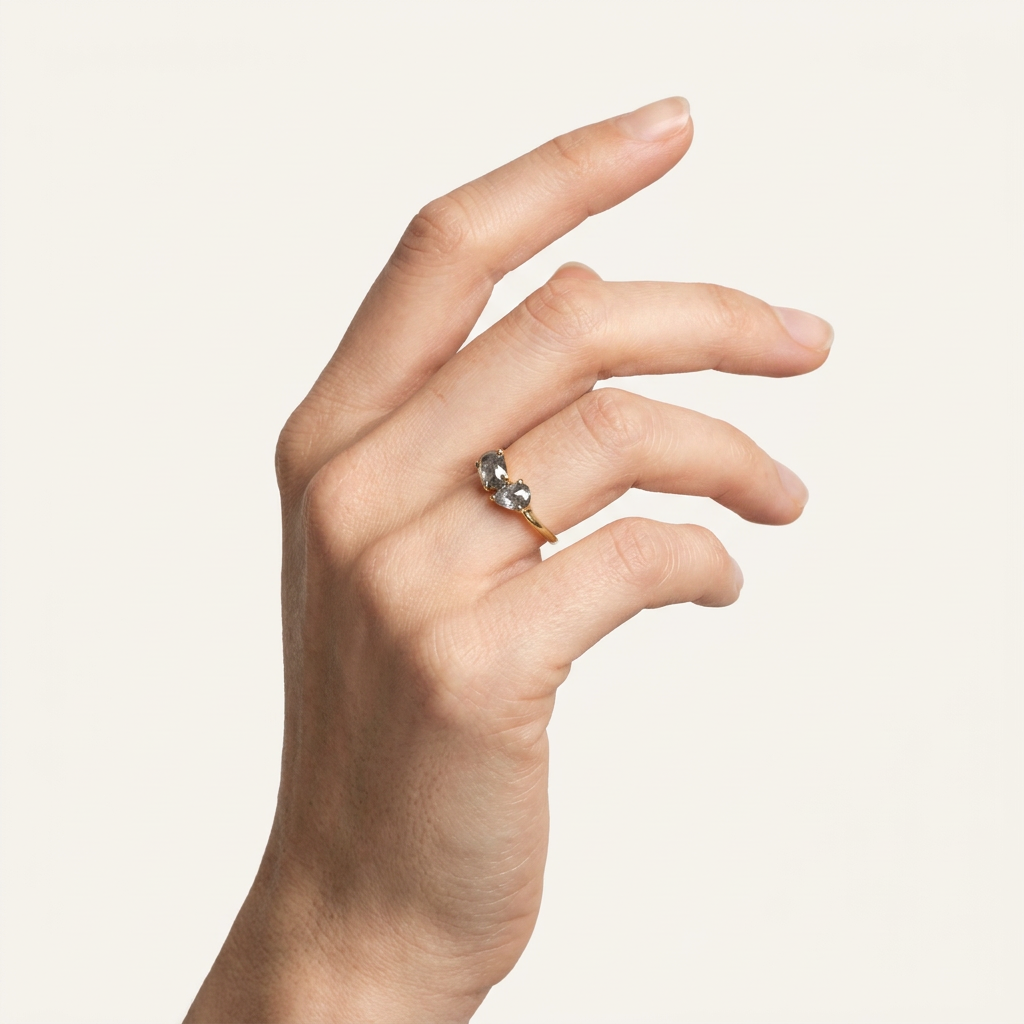 1.30 CT Pear & Cushion Cut Salt and Pepper Diamond Toi Et Moi Ring