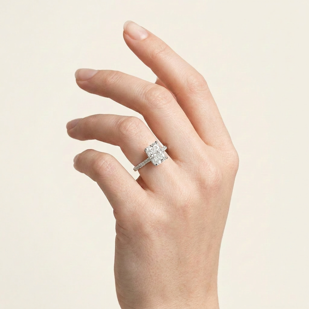 Moissanite 3.00 CT Radiant & Round Cut Diamond Solitaire Ring