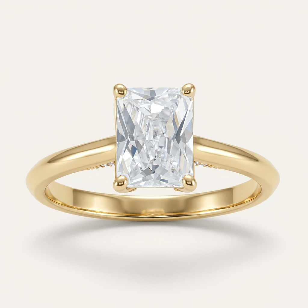 Lab Grown 2.00 CT Radiant Cut Diamond Pavé Solitaire Ring