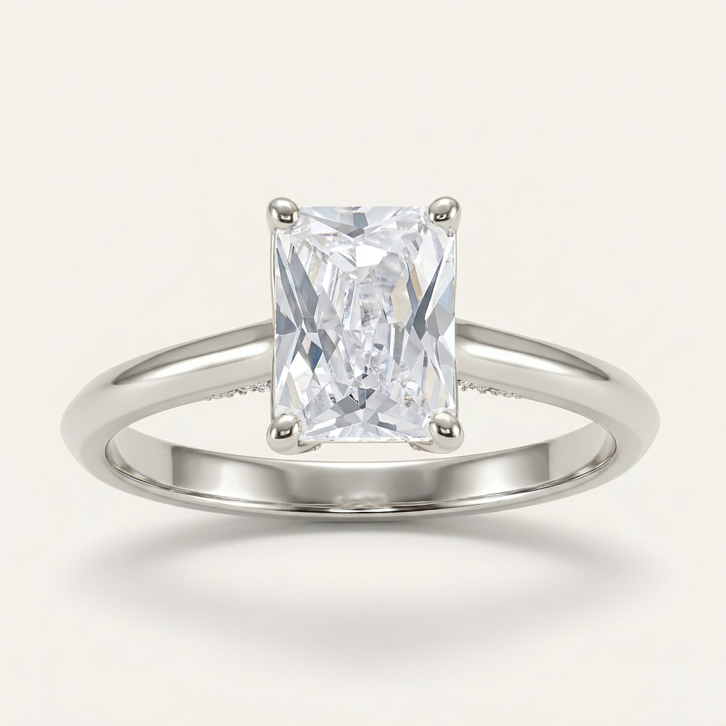 Lab Grown 2.00 CT Radiant Cut Diamond Pavé Solitaire Ring