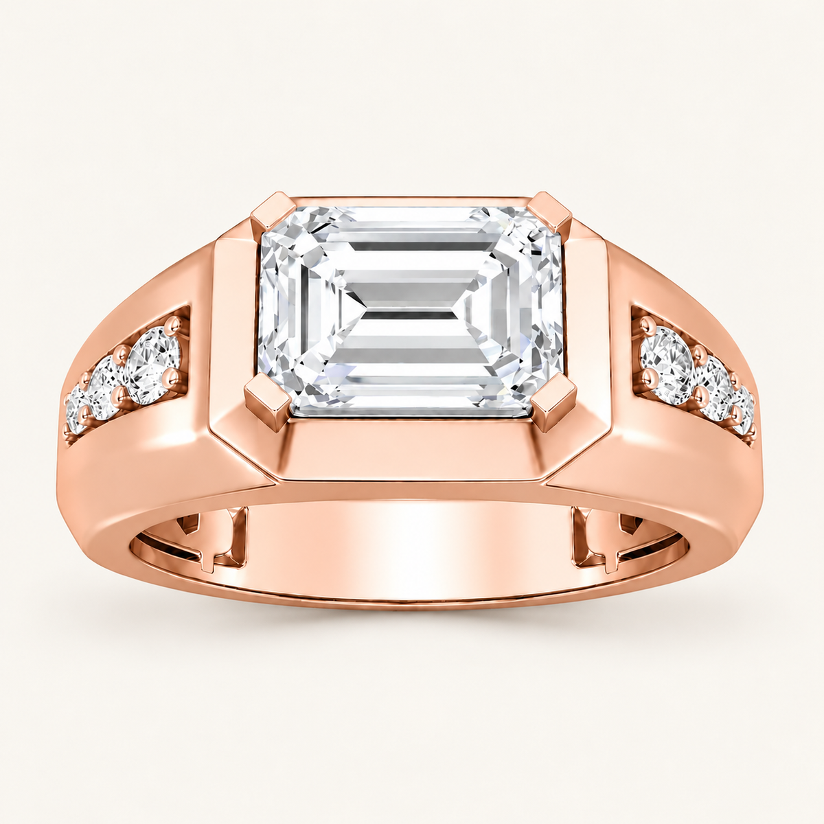 Lab Grown Diamond 3.50 CT Emerald Cut Side Stone Men's Ring