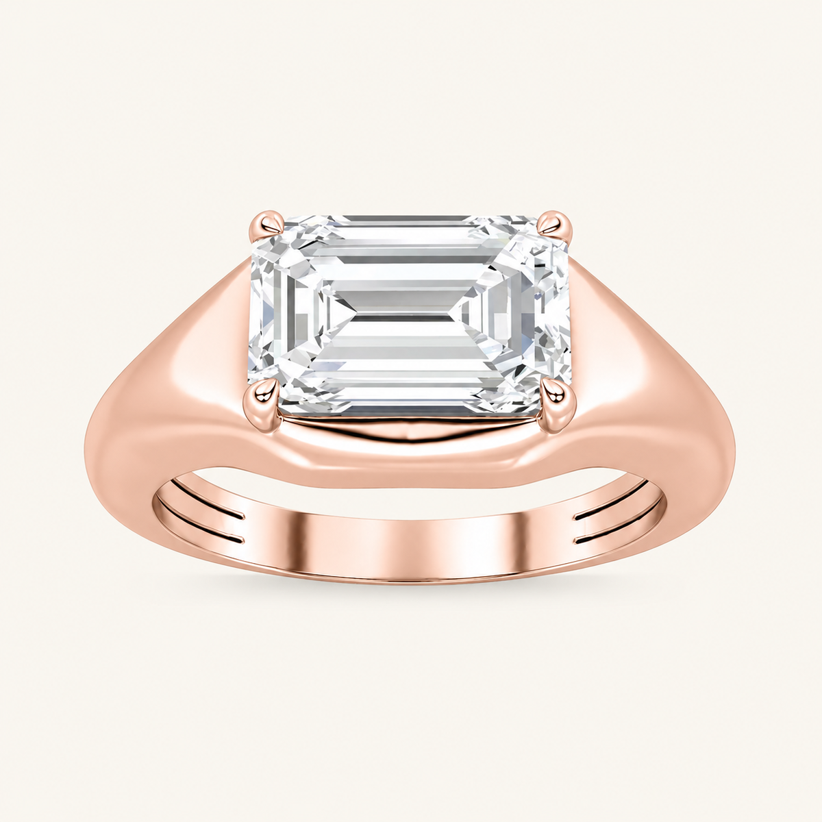 Lab Grown Diamond 2.00 CT Emerald Cut East West Solitaire Men's Ring