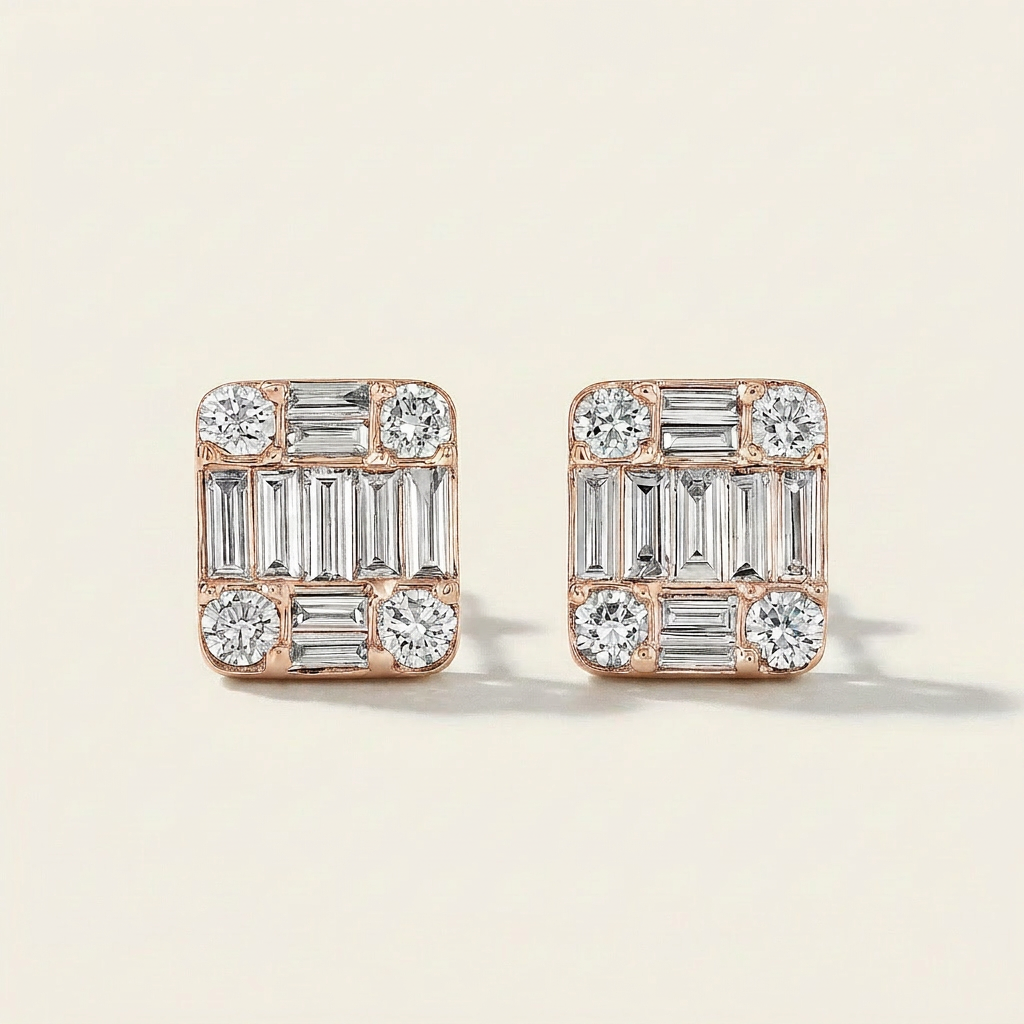 Moissanite 0.99 CT Baguette & Round Cut Diamond Hoop Earrings