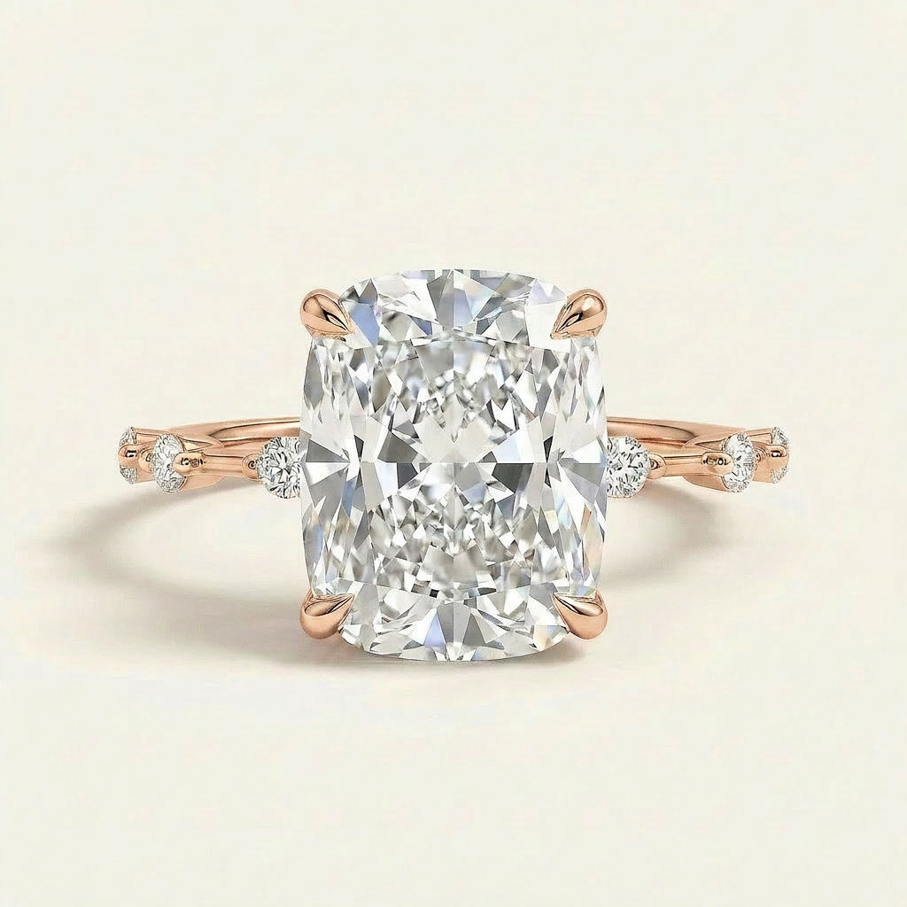 Moissanite 5.00 CT Cushion & Round Cut Diamond Solitaire Ring